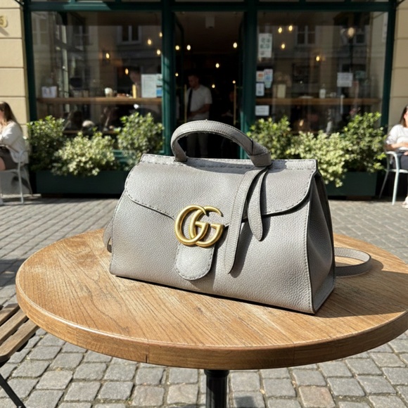 Gucci Handbags - Pre Owned Gucci Cellarius Calfskin GG Marmont Top Handle Bag Grey